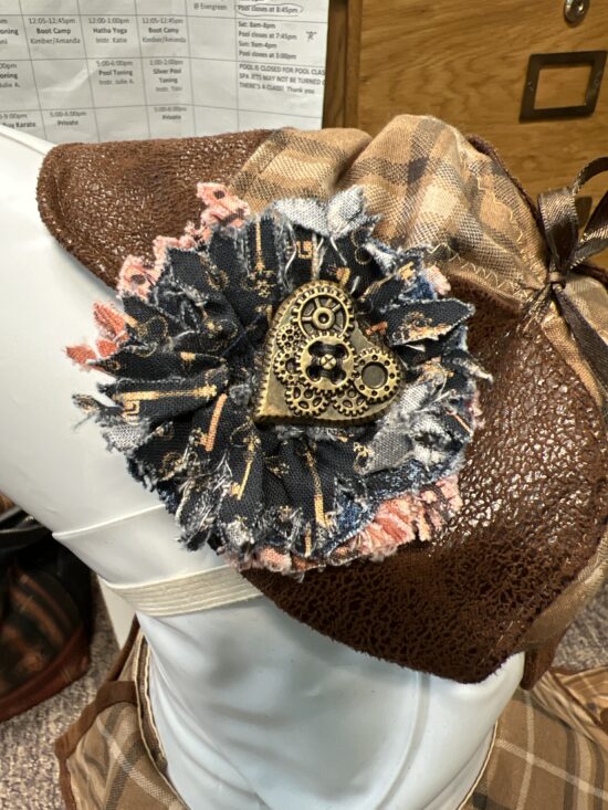 Steampunk Heart Button with Fabric Flower